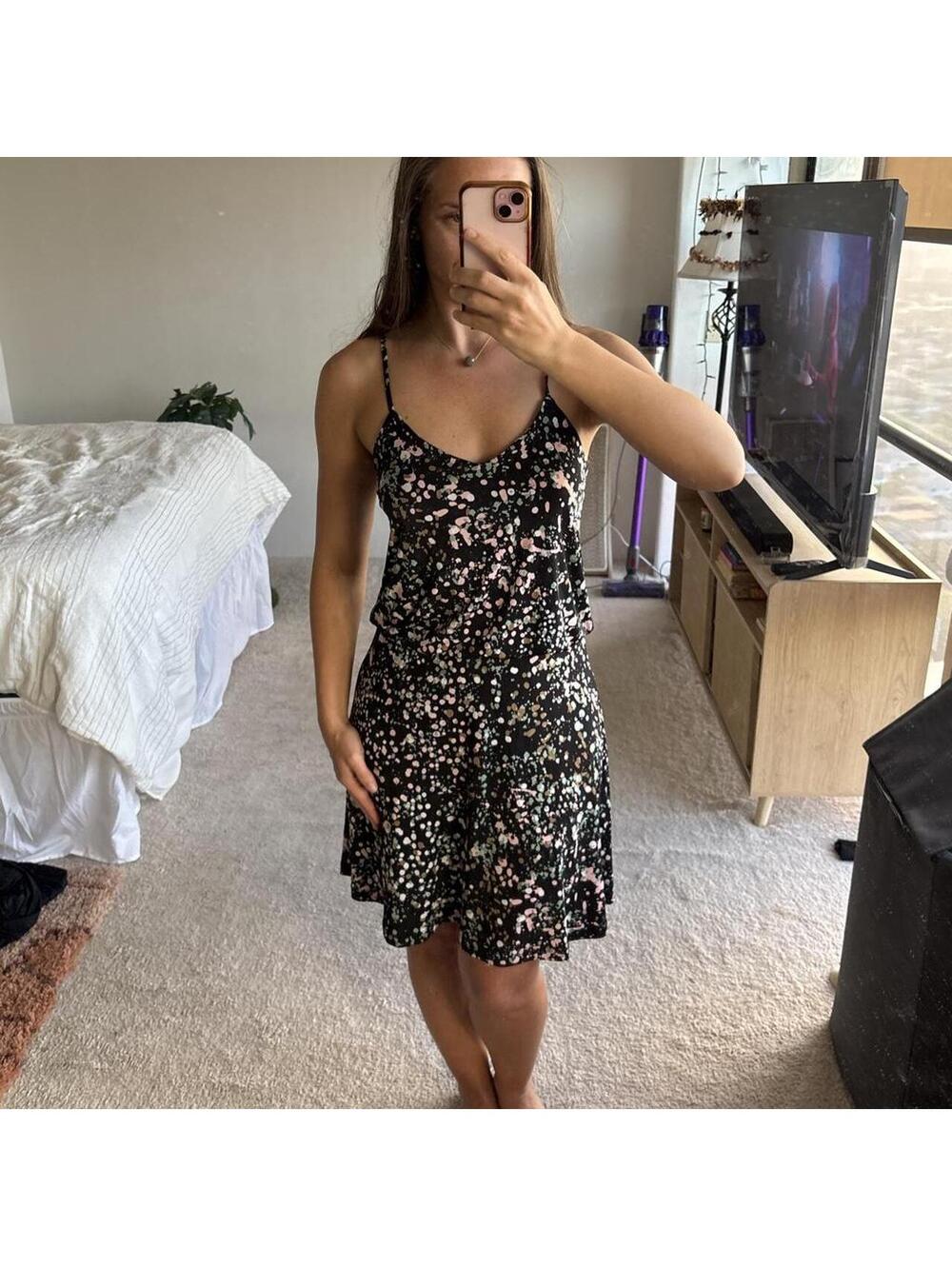 Veronica M abstract floral splatter drop waist midi dress 🖤